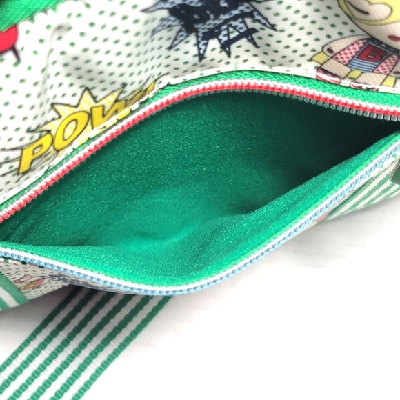 HARAJUKU LOVERS Tech Bag Green Stripe Graphic Superhero Print - Picture 7 of 11